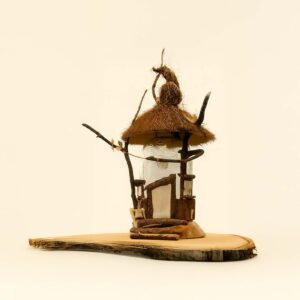 Handmade Eco-Friendly Miniature Hut | Natural Wood & Coconut Shell Decor